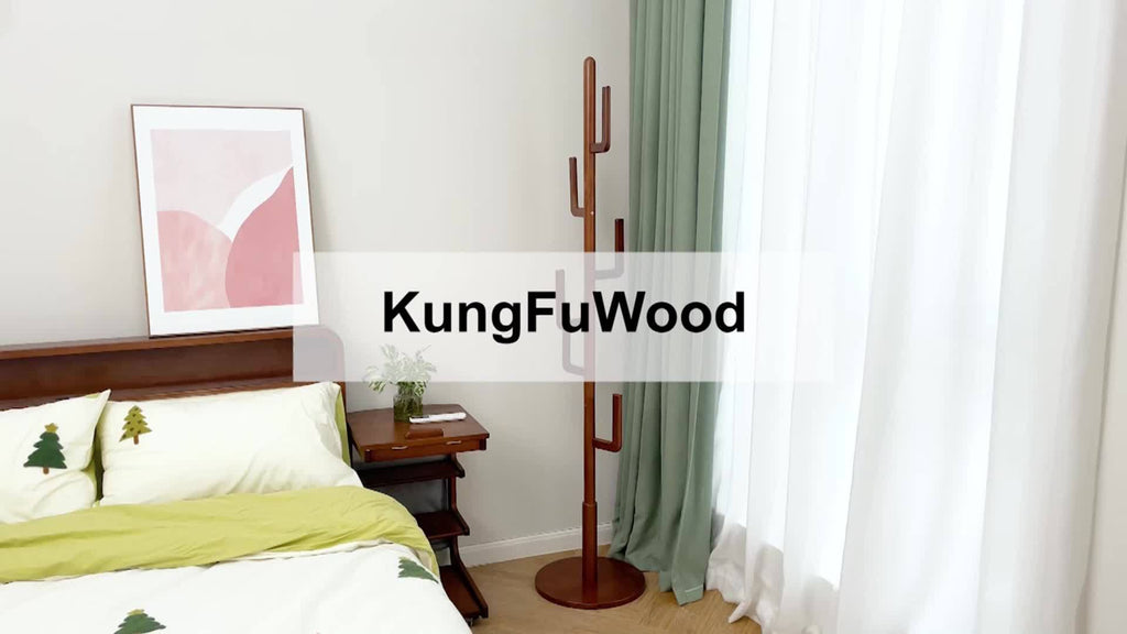 Solid Wood Cactus Coat Rack Stand | Freestanding Coat Rack with 1.59 gal-shaped Hooks