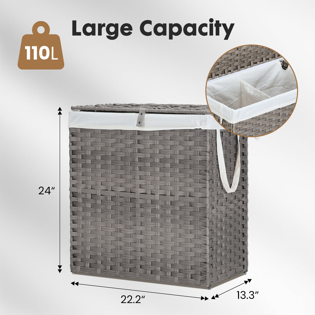 MCQ Sturdy & Stylish Laundry Hamper – Large Capacity Collapsible Rattan Storage Box with Lid Handles