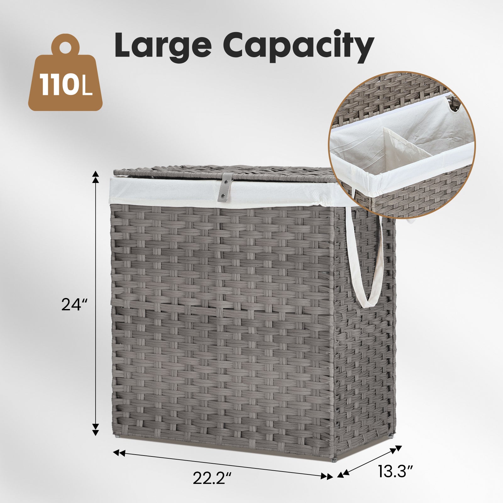 MCQ Sturdy & Stylish Laundry Hamper – Large Capacity Collapsible Rattan Storage Box with Lid Handles