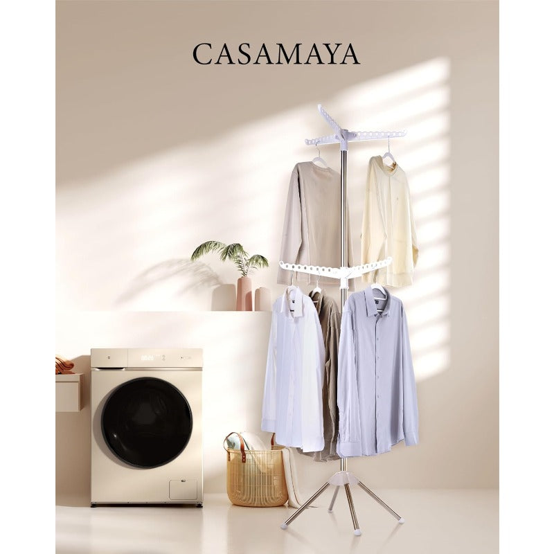 Clothes Drying Rack Foldable 74. 8 inch 2 Tier Laundry Drying Rack with Rotating Clothes Rail