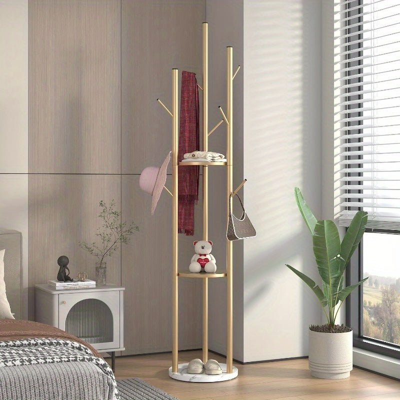 Modern Golden Metal Coat Rack with Marble Base & White Top