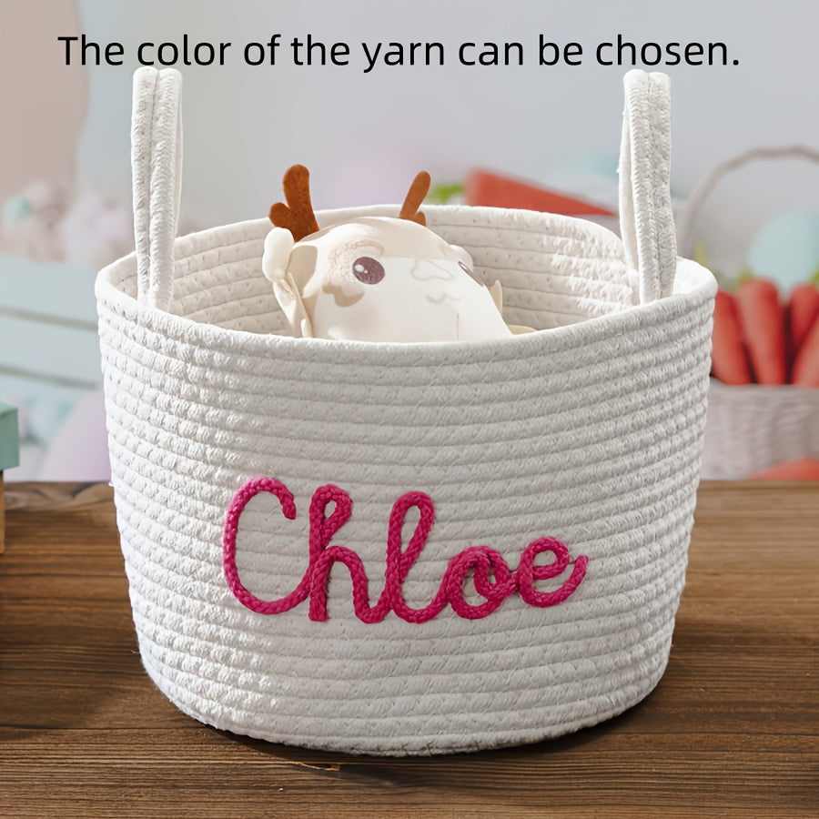 1pc Personalized Name Fabric Storage Basket with Handles - Customizable Round Organizer for Toys