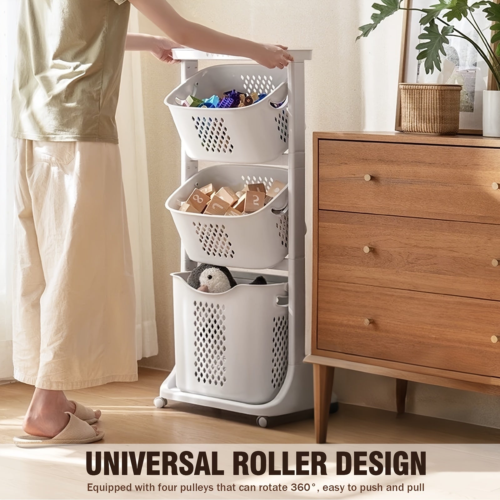 Laundry Hamper, Modern Upgrade 2\u002F3\u002F4 Tier Laundry Basket with Wheels