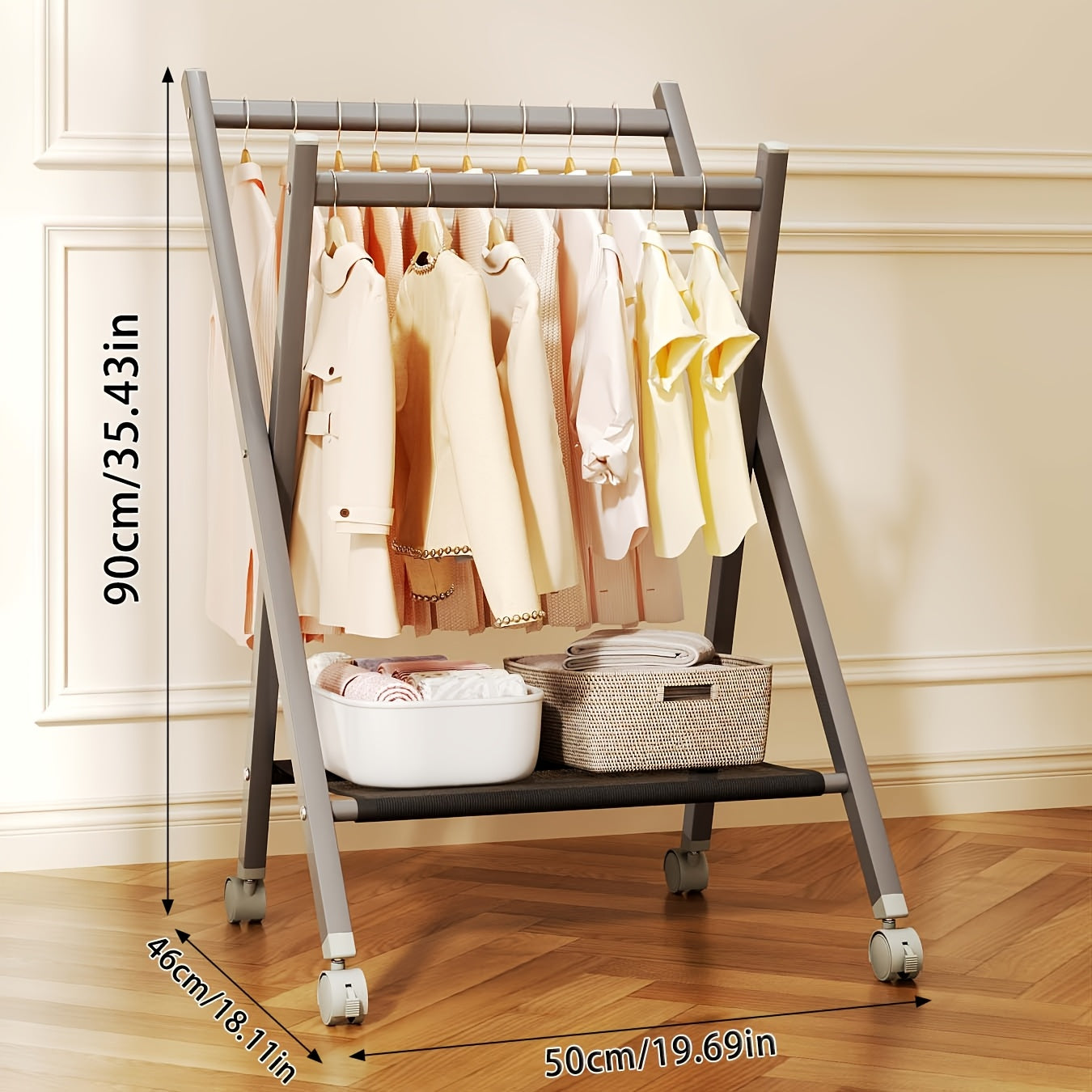 Foldable Coat Rack, Entryway Coat Rack with Casters, Coat Rack