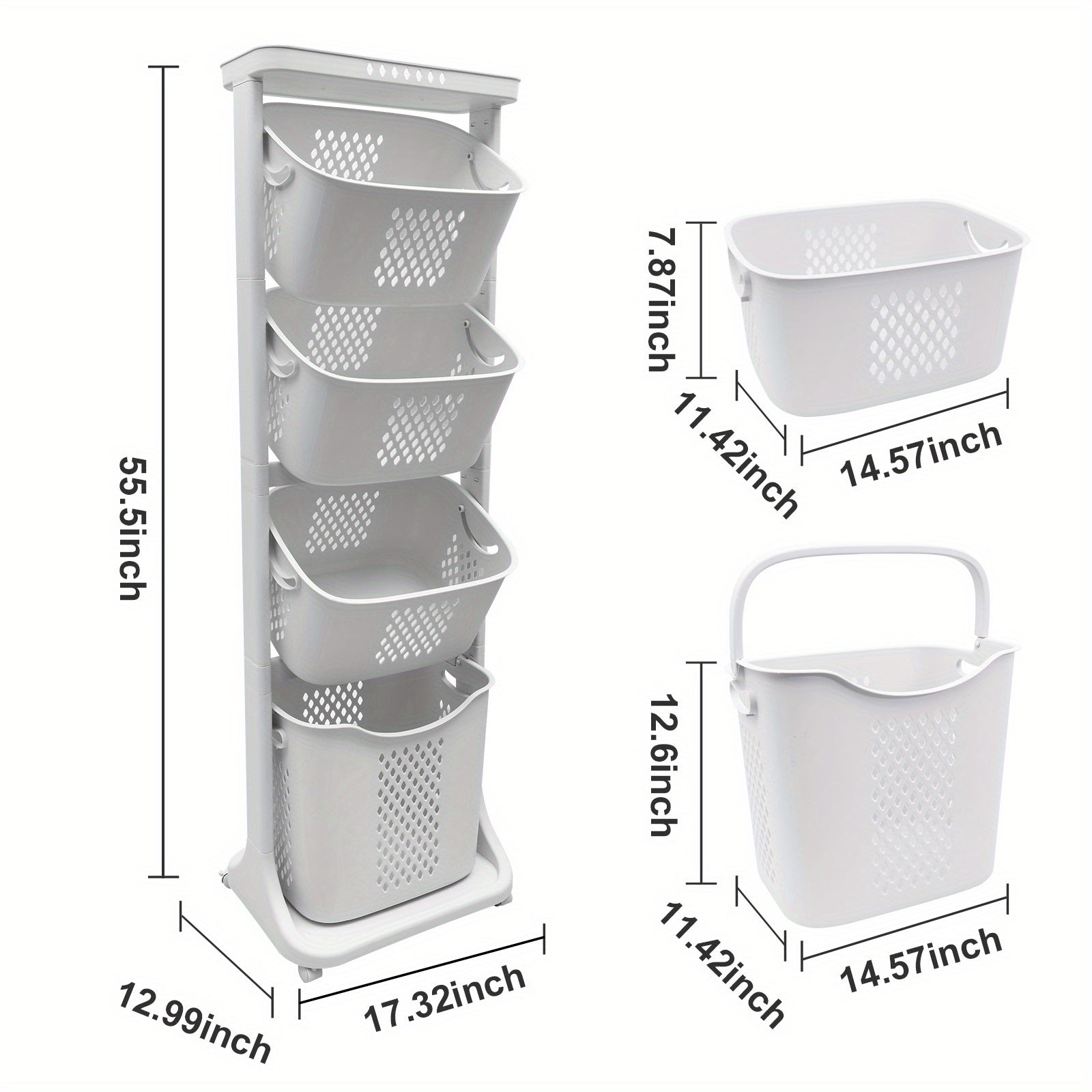 Laundry Hamper, Modern Upgrade 2\u002F3\u002F4 Tier Laundry Basket with Wheels