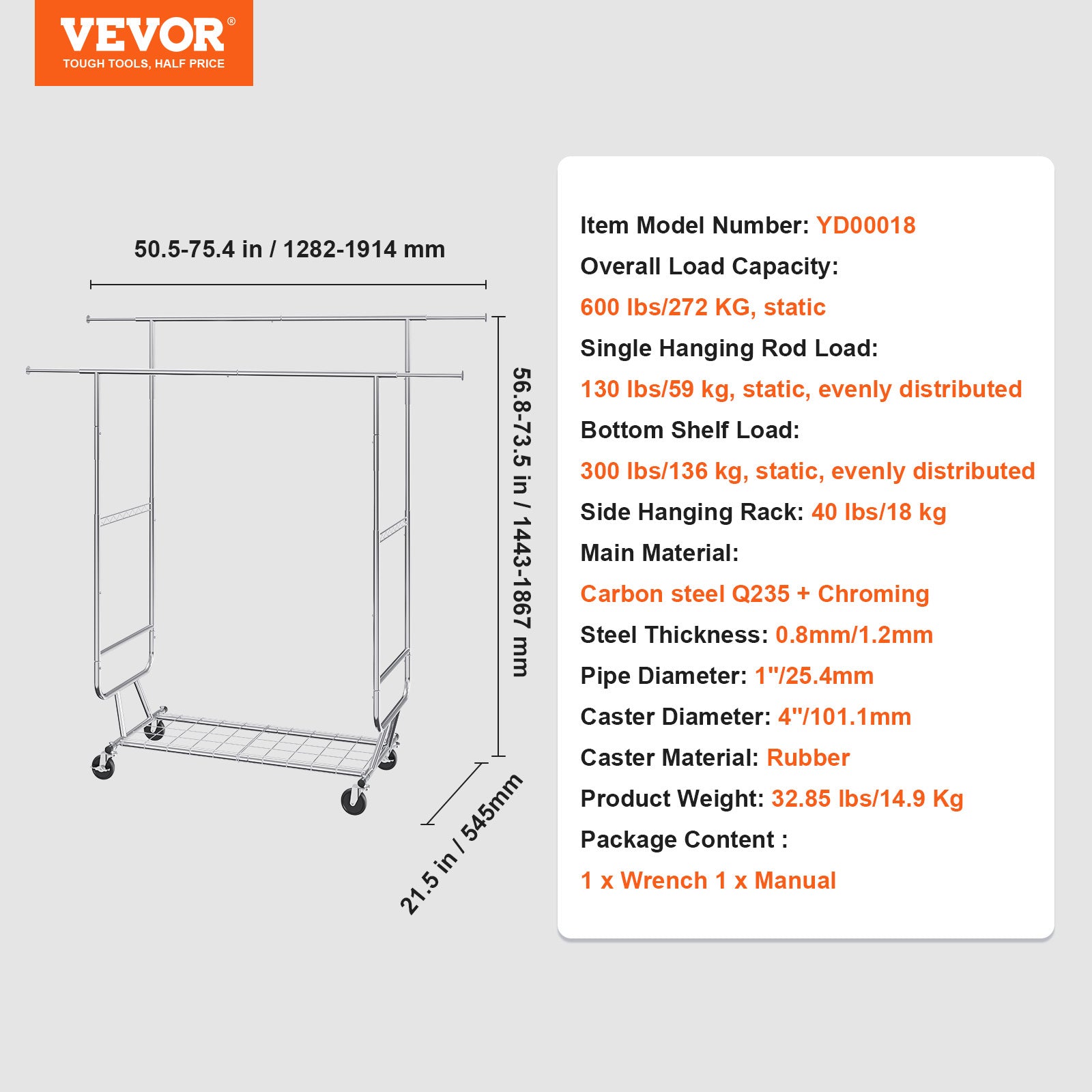 VEVOR Heavy Duty Clothes Rack, Double Hanging Rod Clothing Garment Rack for Hanging Clothes