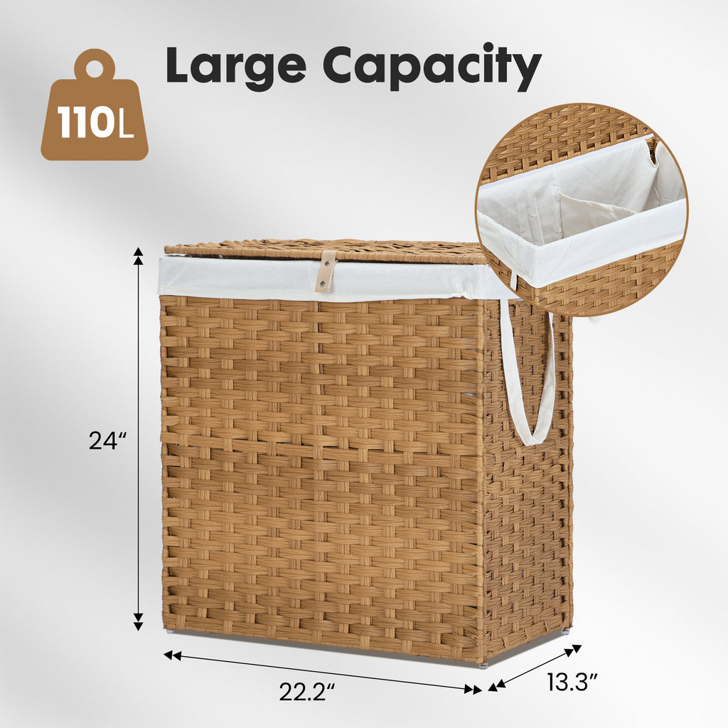 MCQ Sturdy & Stylish Laundry Hamper – Large Capacity Collapsible Rattan Storage Box with Lid Handles