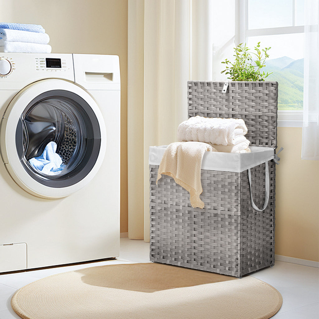 MCQ Sturdy & Stylish Laundry Hamper – Large Capacity Collapsible Rattan Storage Box with Lid Handles