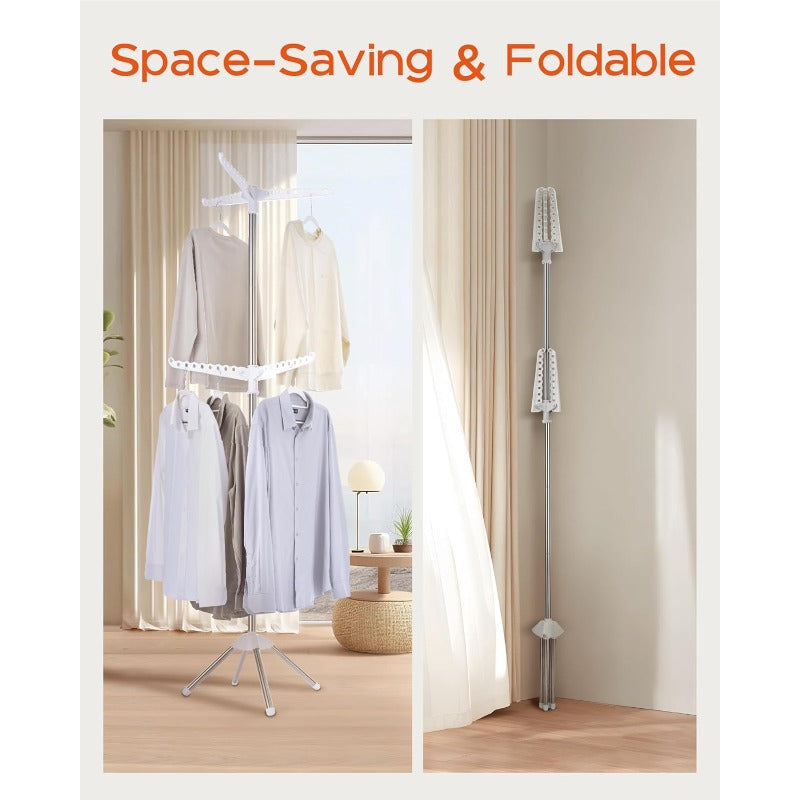 Clothes Drying Rack Foldable 74. 8 inch 2 Tier Laundry Drying Rack with Rotating Clothes Rail