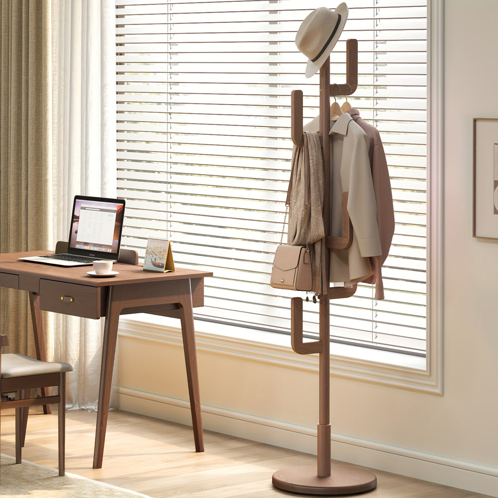 KASLANDI Solid Wood Cactus Coat Rack, Classic with Grid Shelf And 1.59 gal-shaped Hooks