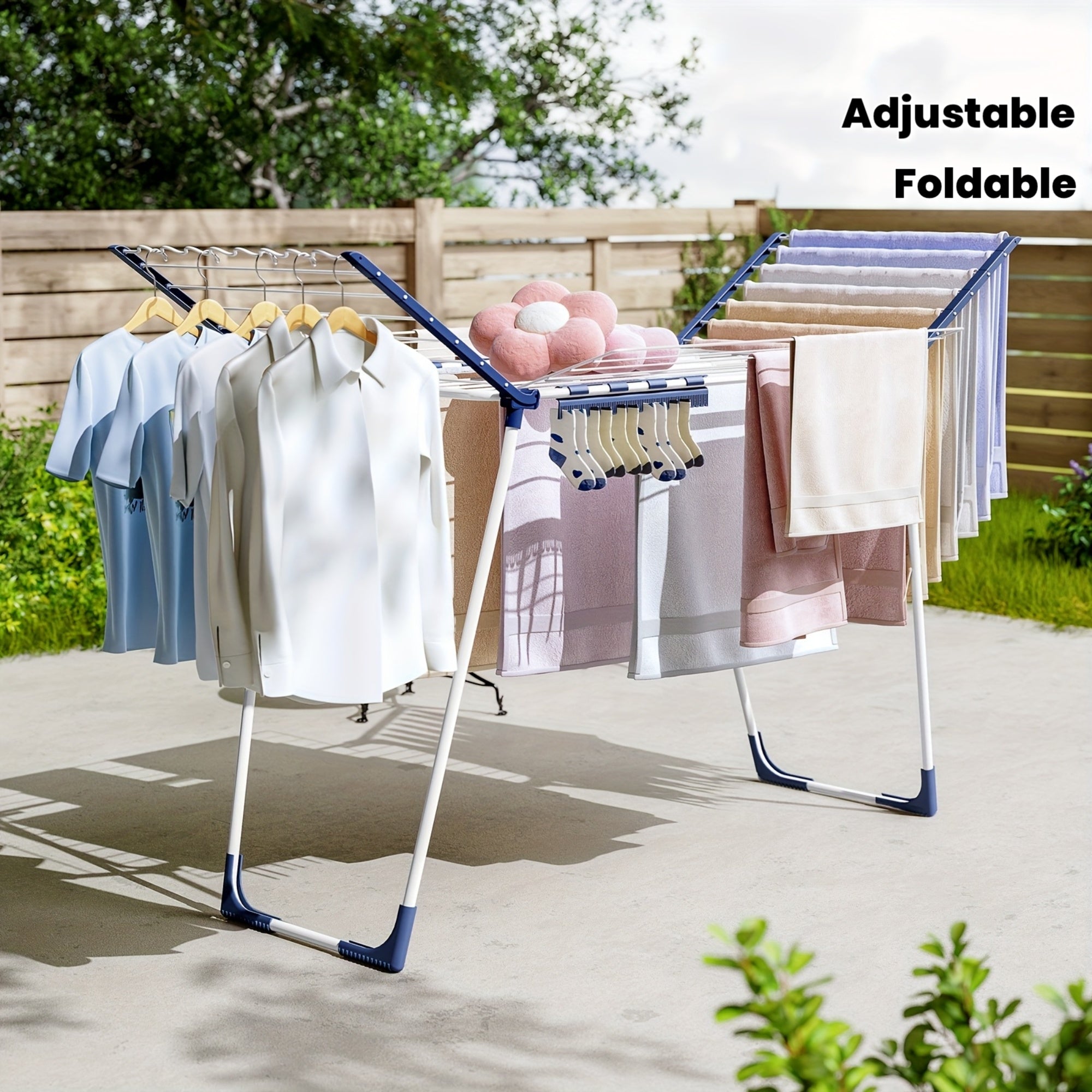 TOOLF Foldable Clothes Drying Rack, Winged Laundry Rack With Adjustable Arms And Sock Clips