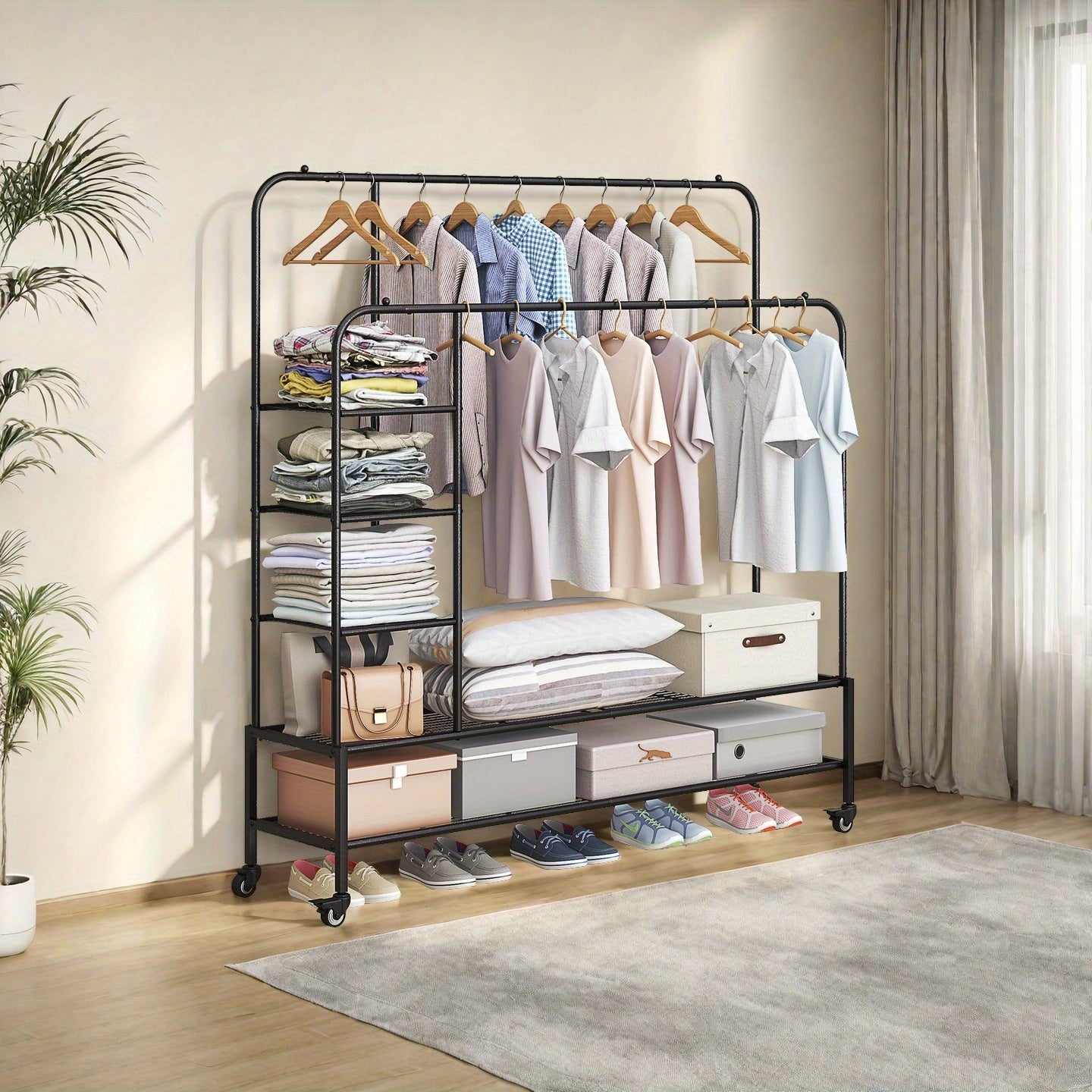 Father'S Day Gifts Clothing Rack Double Rod, Multi-Purpose Drying Rack for Hanging Clothes