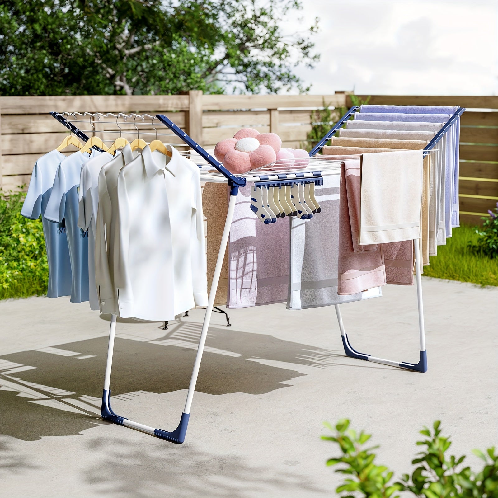 TOOLF Foldable Clothes Drying Rack, Winged Laundry Rack With Adjustable Arms And Sock Clips