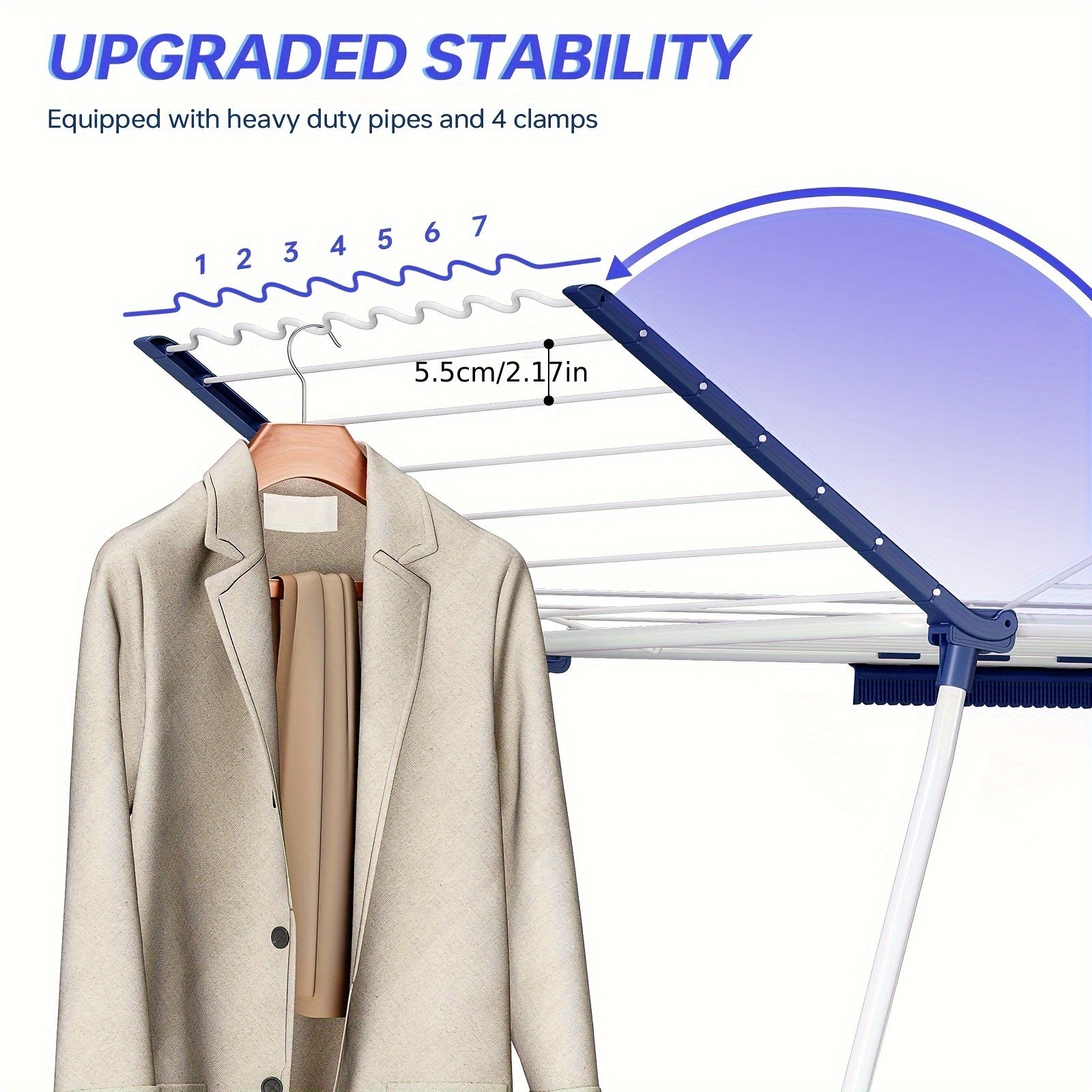 TOOLF Foldable Clothes Drying Rack, Winged Laundry Rack With Adjustable Arms And Sock Clips