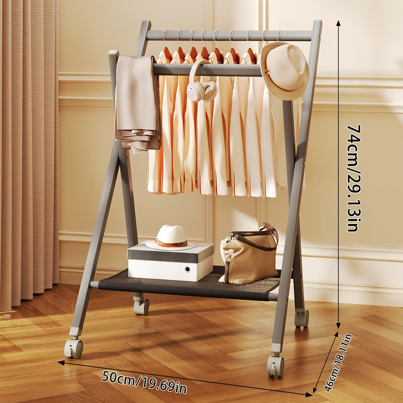 Foldable Coat Rack, Entryway Coat Rack with Casters, Coat Rack