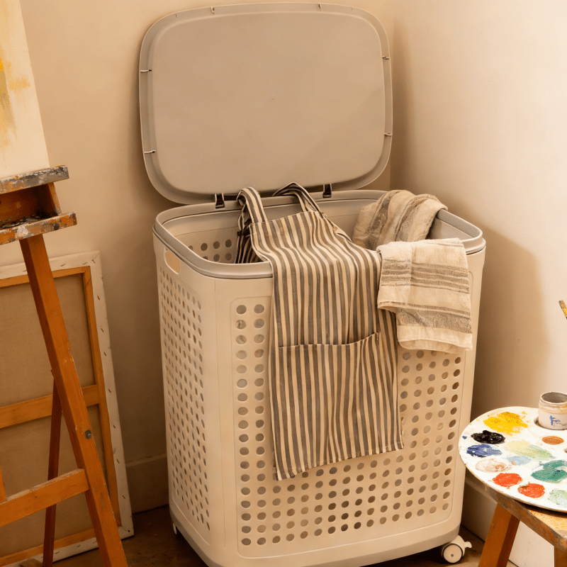 Rolling Laundry Basket with Wheels & Ventilated Lid - Heavy-Duty Suitable for All Family Members