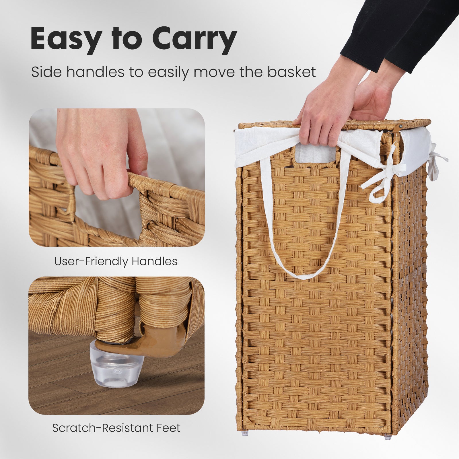 MCQ Sturdy & Stylish Laundry Hamper – Large Capacity Collapsible Rattan Storage Box with Lid Handles