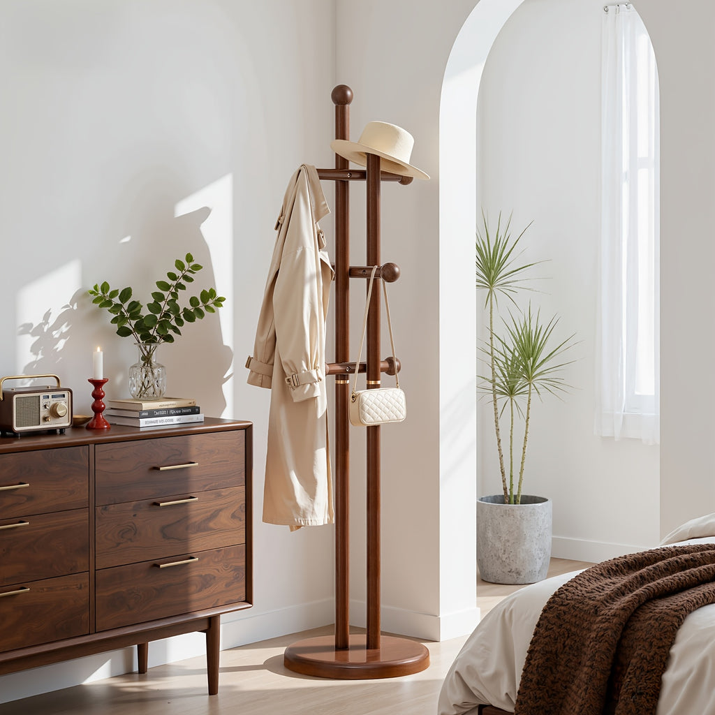 Solid Wood Coat Rack Freestanding | Coat Tree Rack with 2 Main Rods