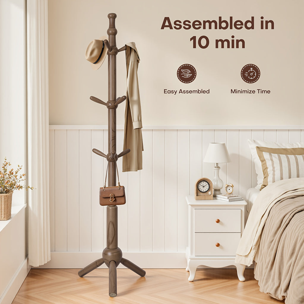Heavy-Duty Freestanding Coat Rack Stand with 9 Hooks - Adjustable Height (Up to 27\