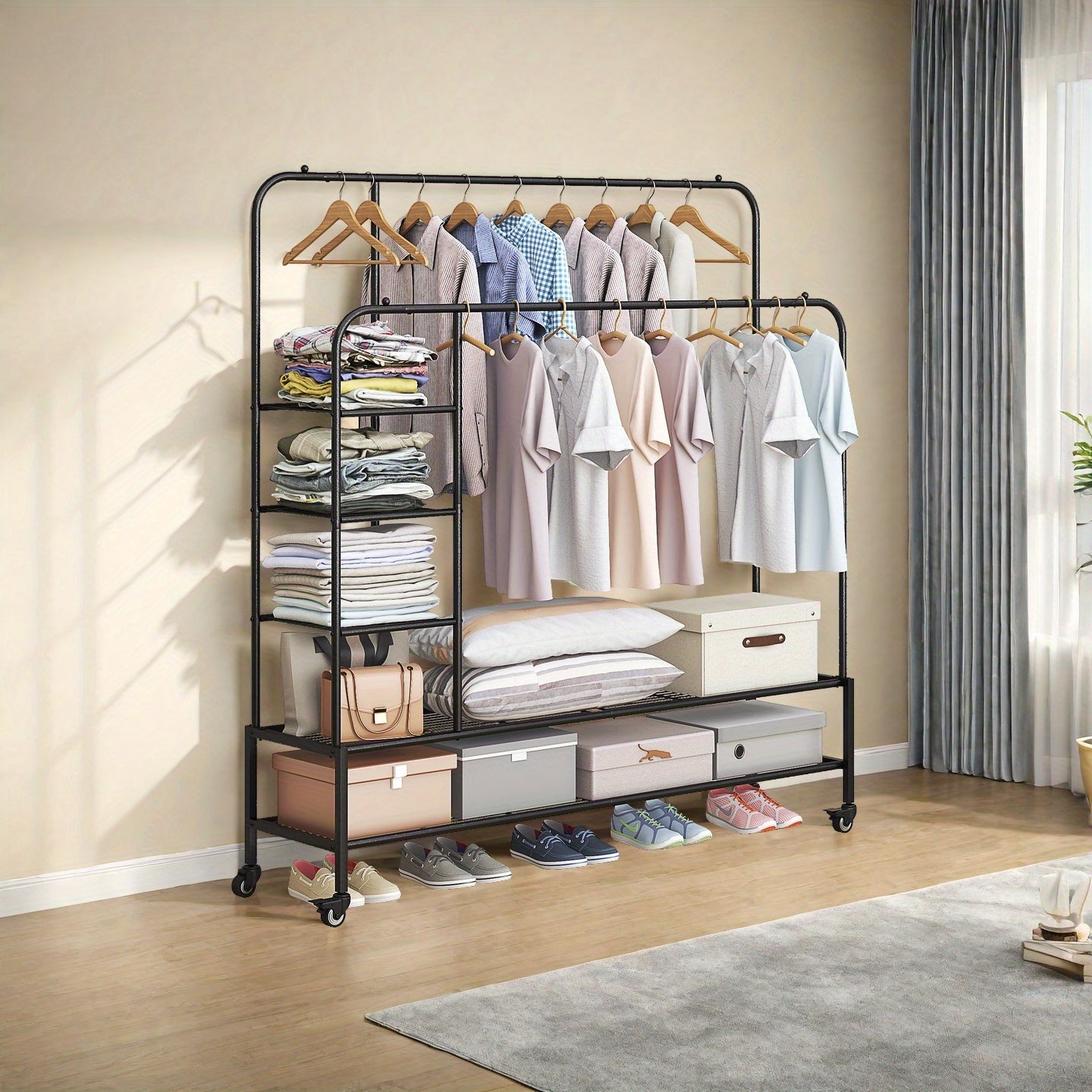 Father'S Day Gifts Clothing Rack Double Rod, Multi-Purpose Drying Rack for Hanging Clothes