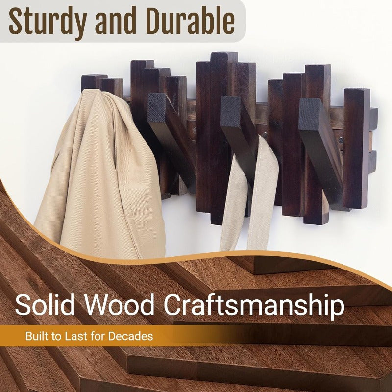 2pcs Natural Wood Wall-Mounted Piano Key Coat Rack with 4 Hooks - Solid Wood Entryway Organizer