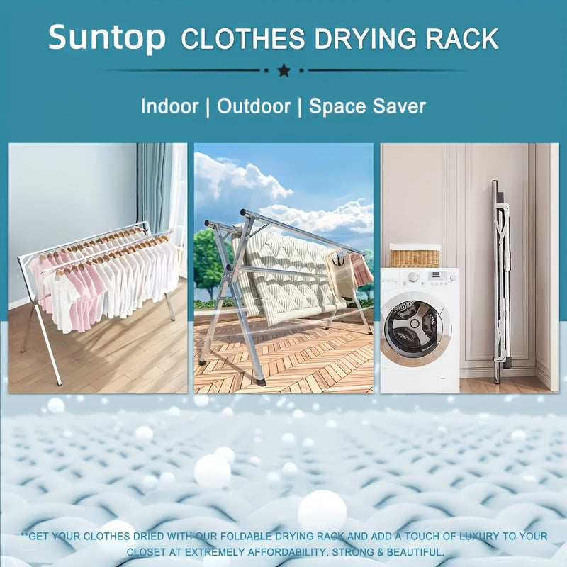 A Foldable Drying Rack Featuring Adjustable Double Rods And 20 Windproof Hooks