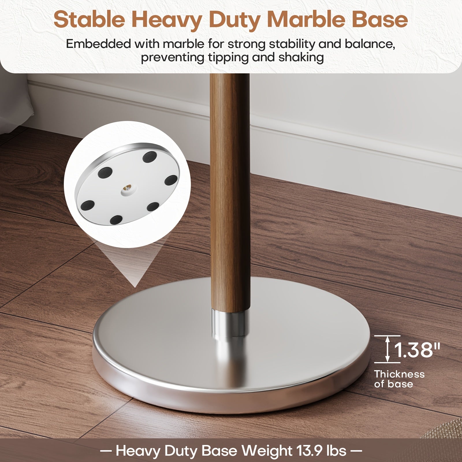 8 Rubber Wood Hooks Freestanding Metal Coat Rack