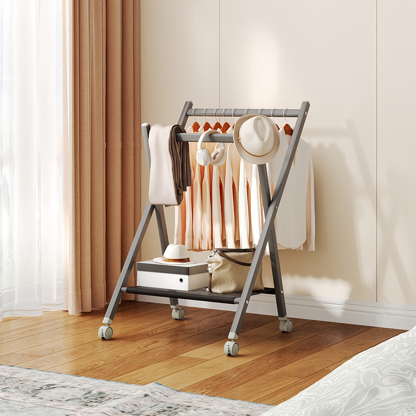 Foldable Coat Rack, Entryway Coat Rack with Casters, Coat Rack