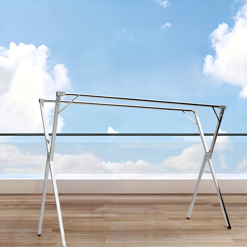 A Foldable Drying Rack Featuring Adjustable Double Rods And 20 Windproof Hooks