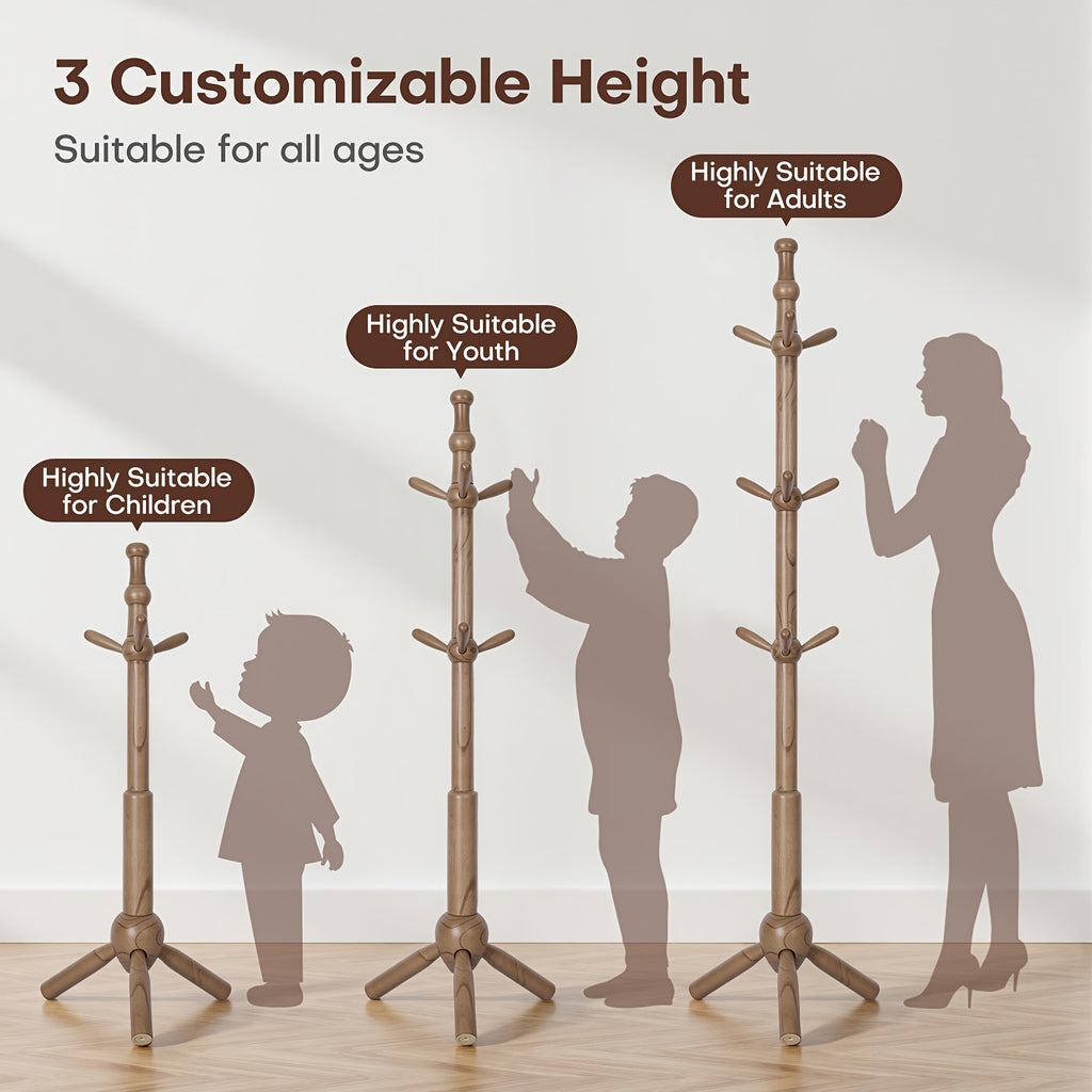 Heavy-Duty Freestanding Coat Rack Stand with 9 Hooks - Adjustable Height (Up to 27\