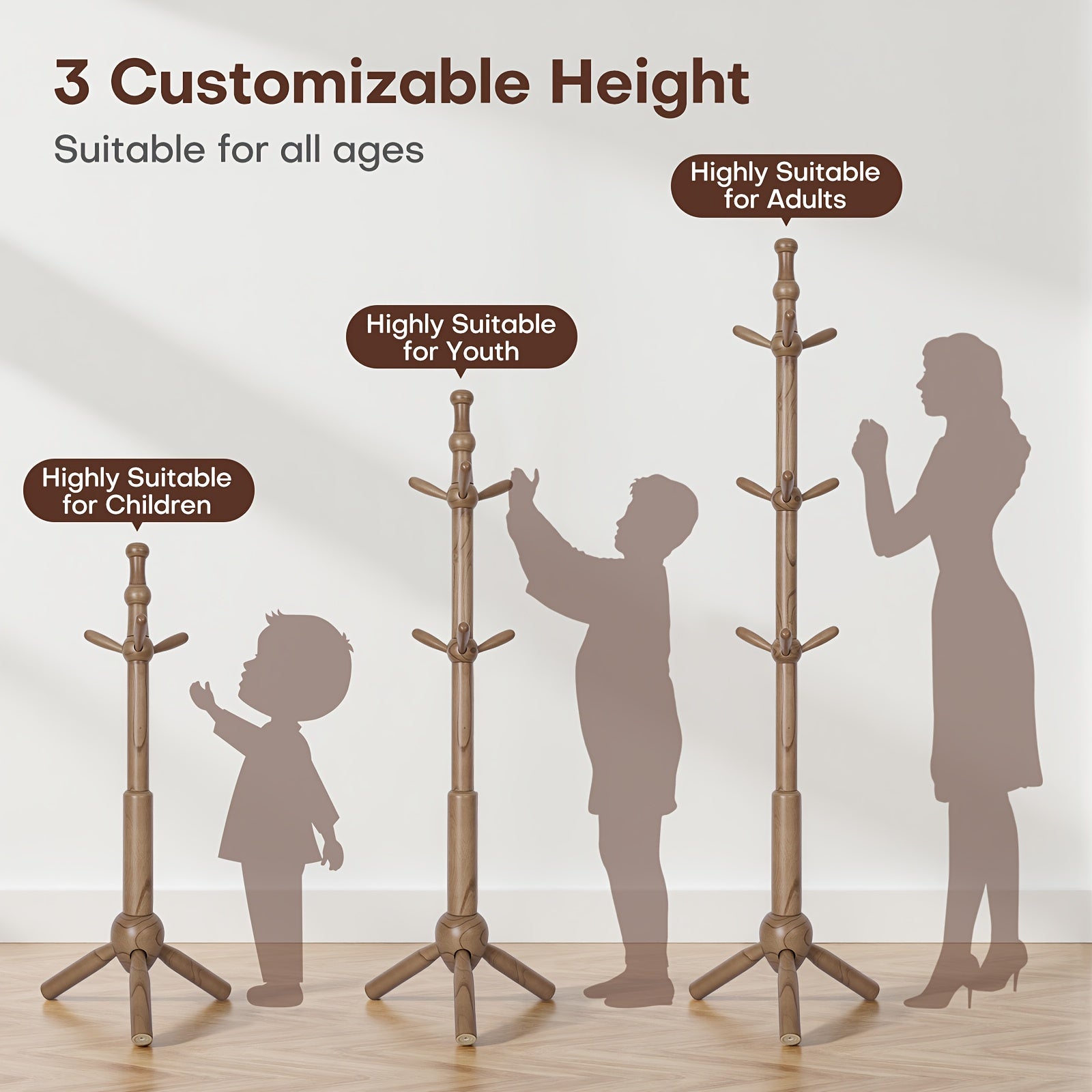 Heavy-Duty Freestanding Coat Rack Stand with 9 Hooks - Adjustable Height (Up to 27\