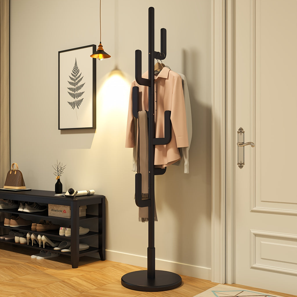 KASLANDI Solid Wood Cactus Coat Rack, Classic with Grid Shelf And 1.59 gal-shaped Hooks
