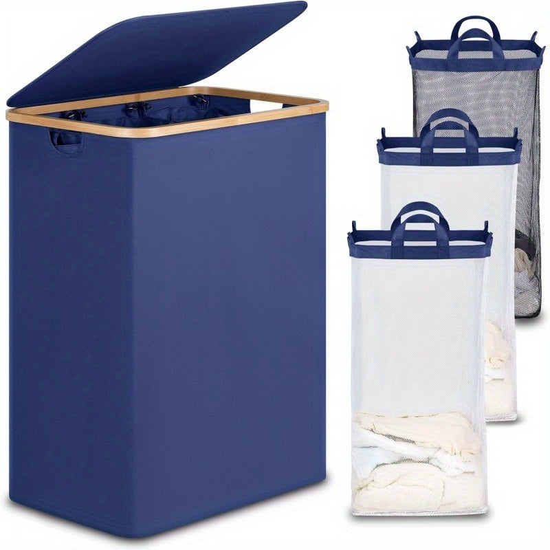 42.27-gallon large capacity laundry basket with three separate inner bags