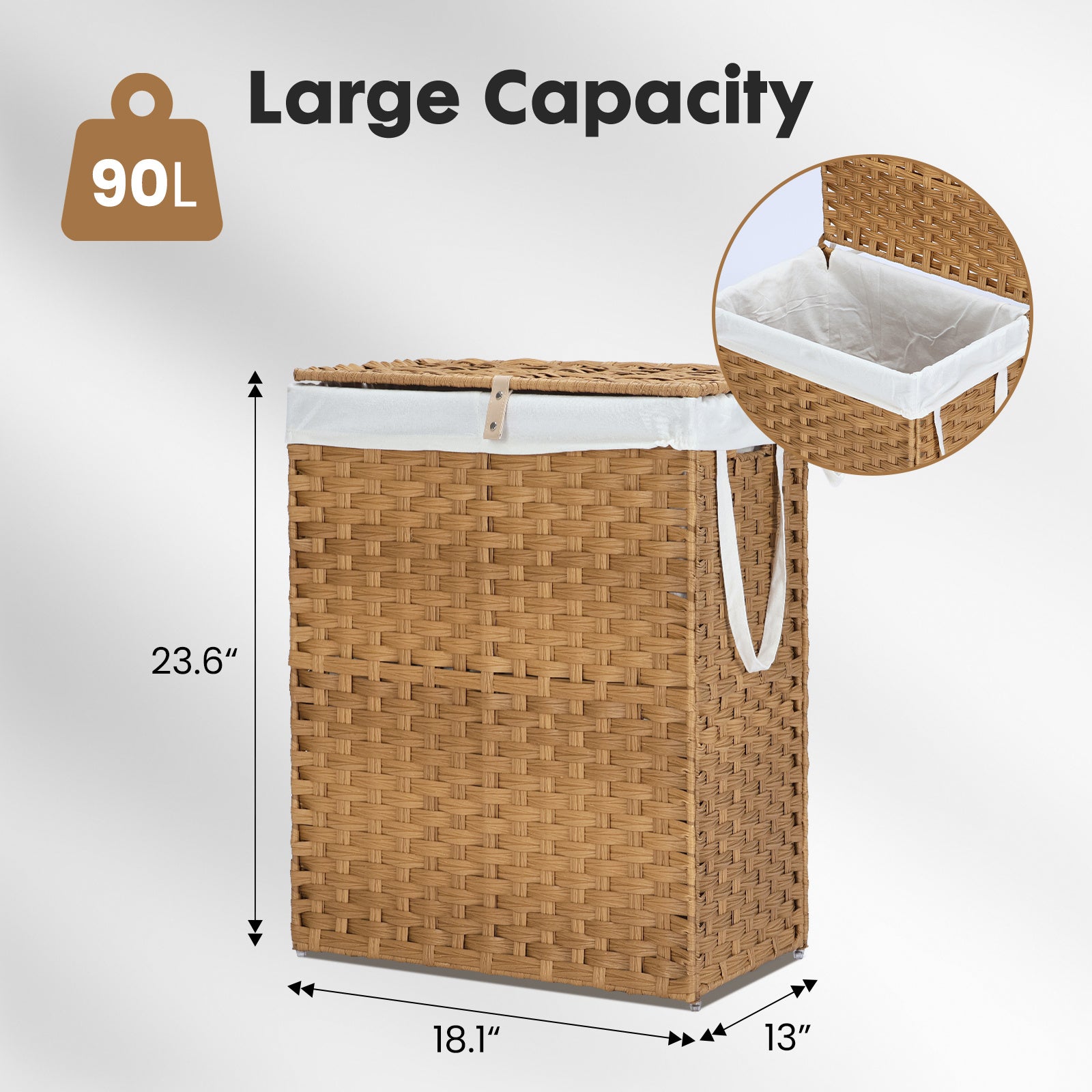 MCQ Sturdy & Stylish Laundry Hamper – Large Capacity Collapsible Rattan Storage Box with Lid Handles