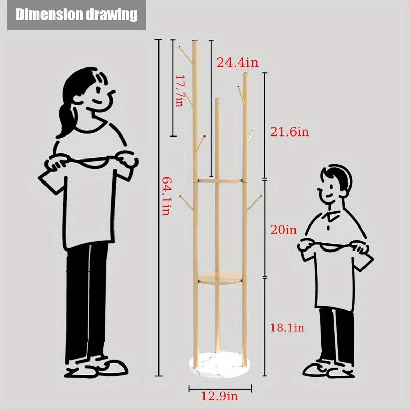 Modern Golden Metal Coat Rack with Marble Base & White Top