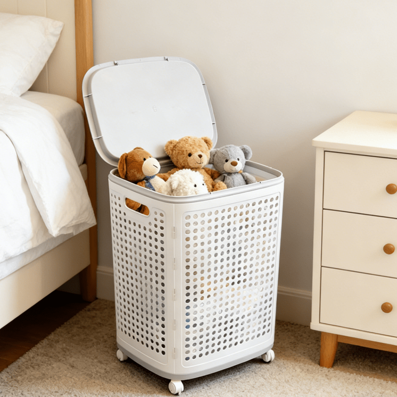 Rolling Laundry Basket with Wheels & Ventilated Lid - Heavy-Duty Suitable for All Family Members