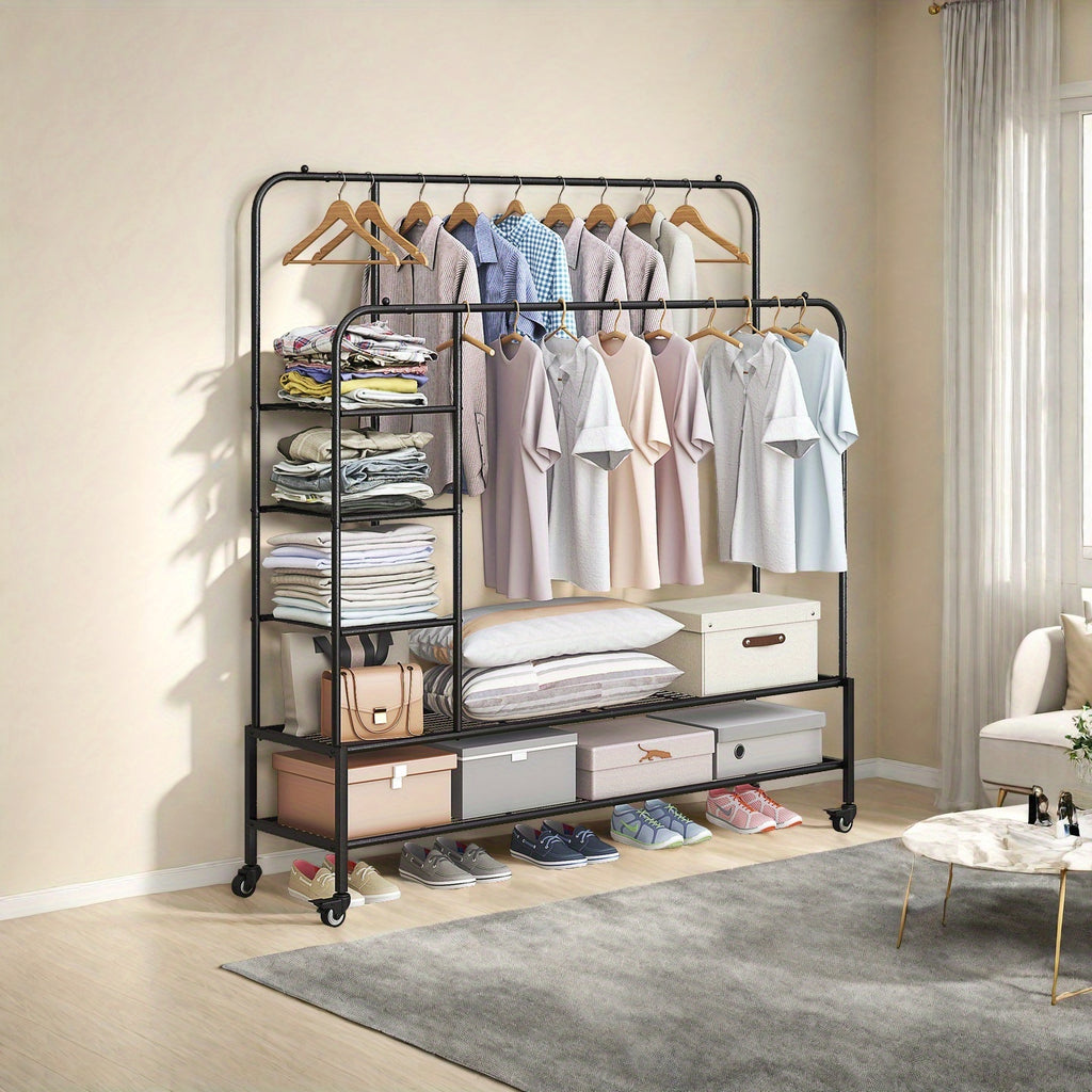 Father'S Day Gifts Clothing Rack Double Rod, Multi-Purpose Drying Rack for Hanging Clothes