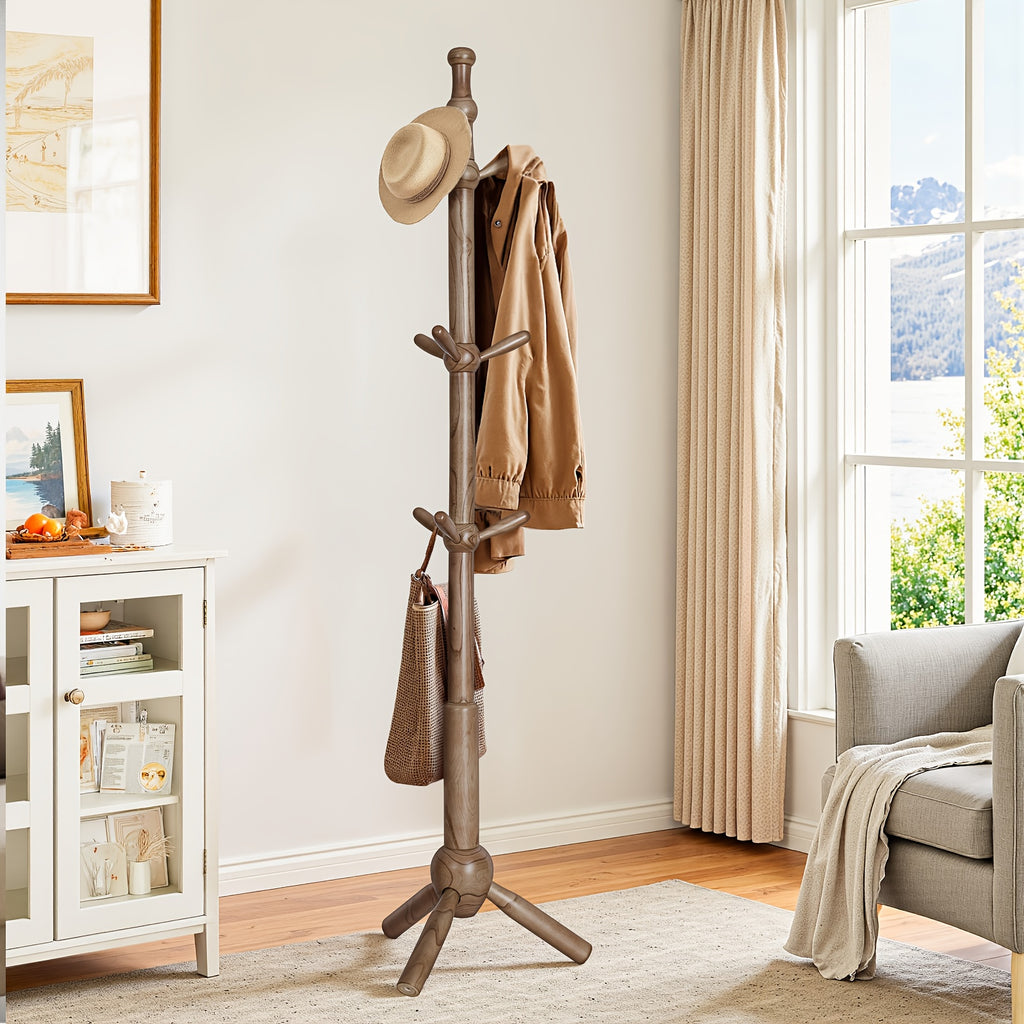 Heavy-Duty Freestanding Coat Rack Stand with 9 Hooks - Adjustable Height (Up to 27\