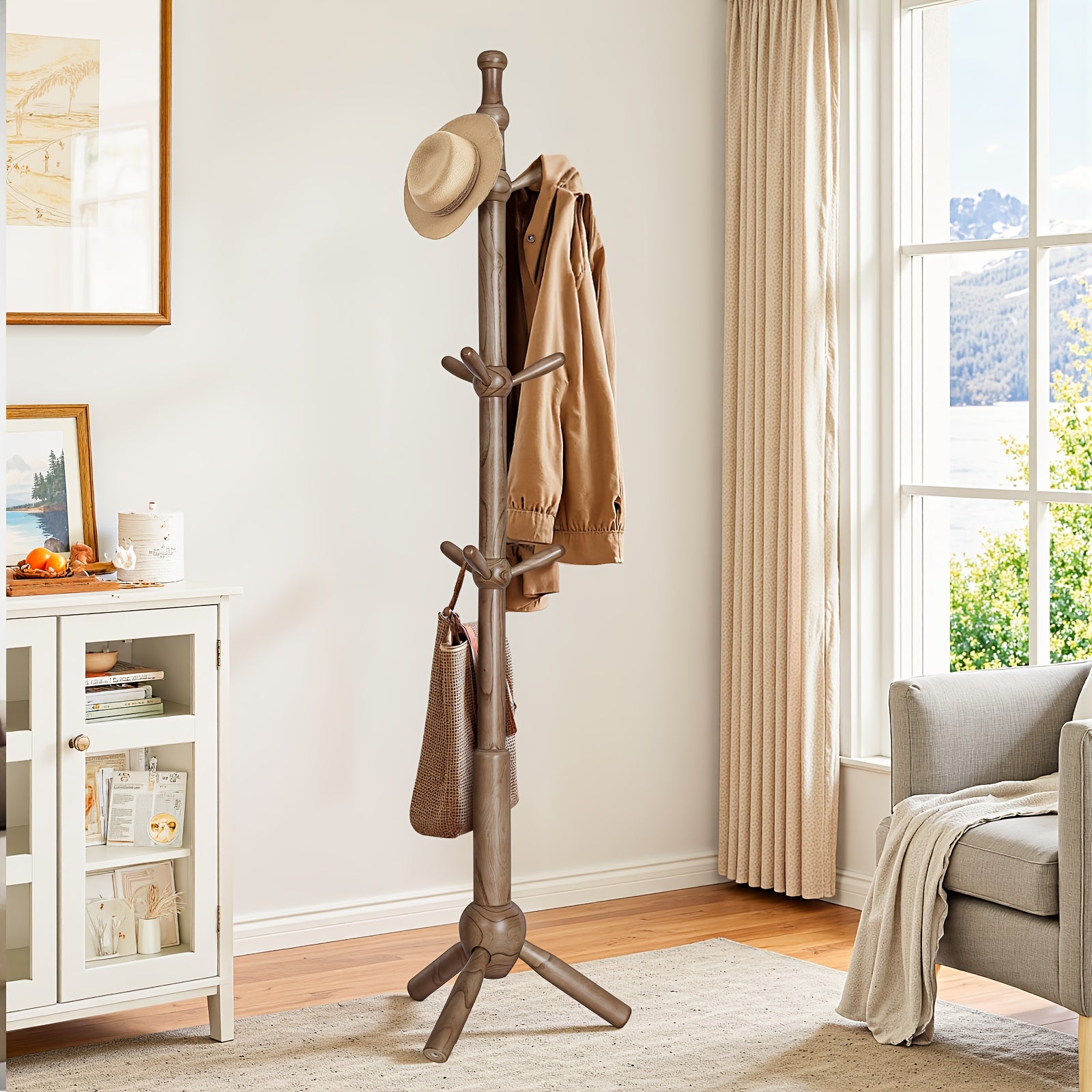 Heavy-Duty Freestanding Coat Rack Stand with 9 Hooks - Adjustable Height (Up to 27\