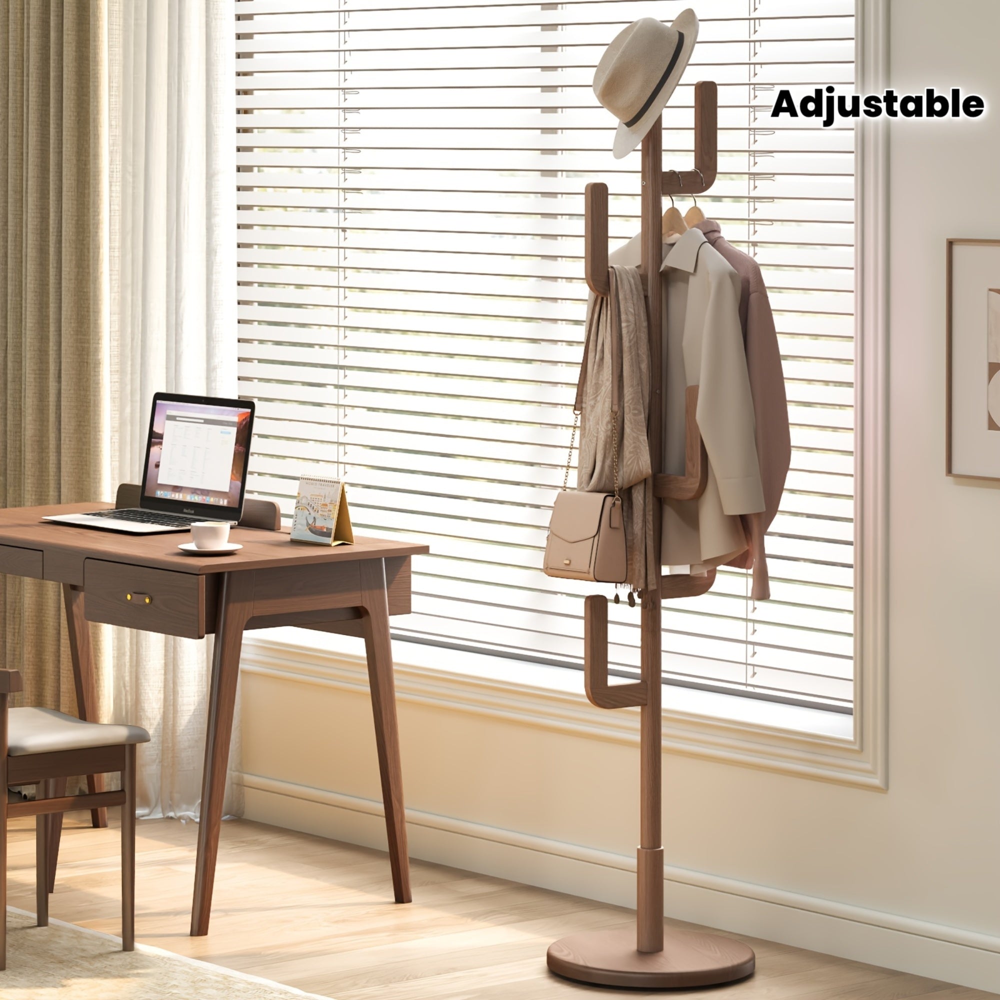 Solid Wood Cactus Coat Rack Stand | Freestanding Coat Rack with 1.59 gal-shaped Hooks