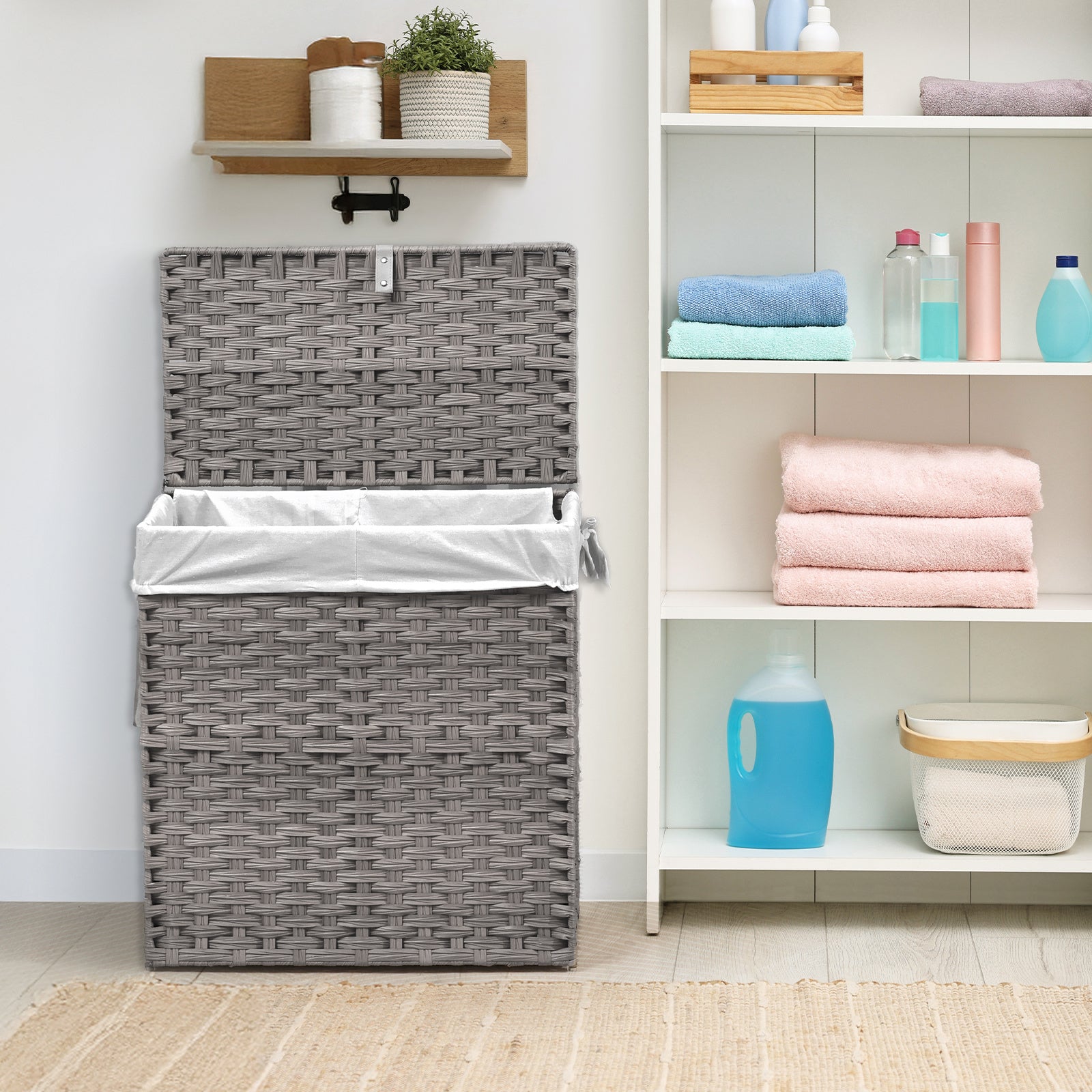 MCQ Sturdy & Stylish Laundry Hamper – Large Capacity Collapsible Rattan Storage Box with Lid Handles