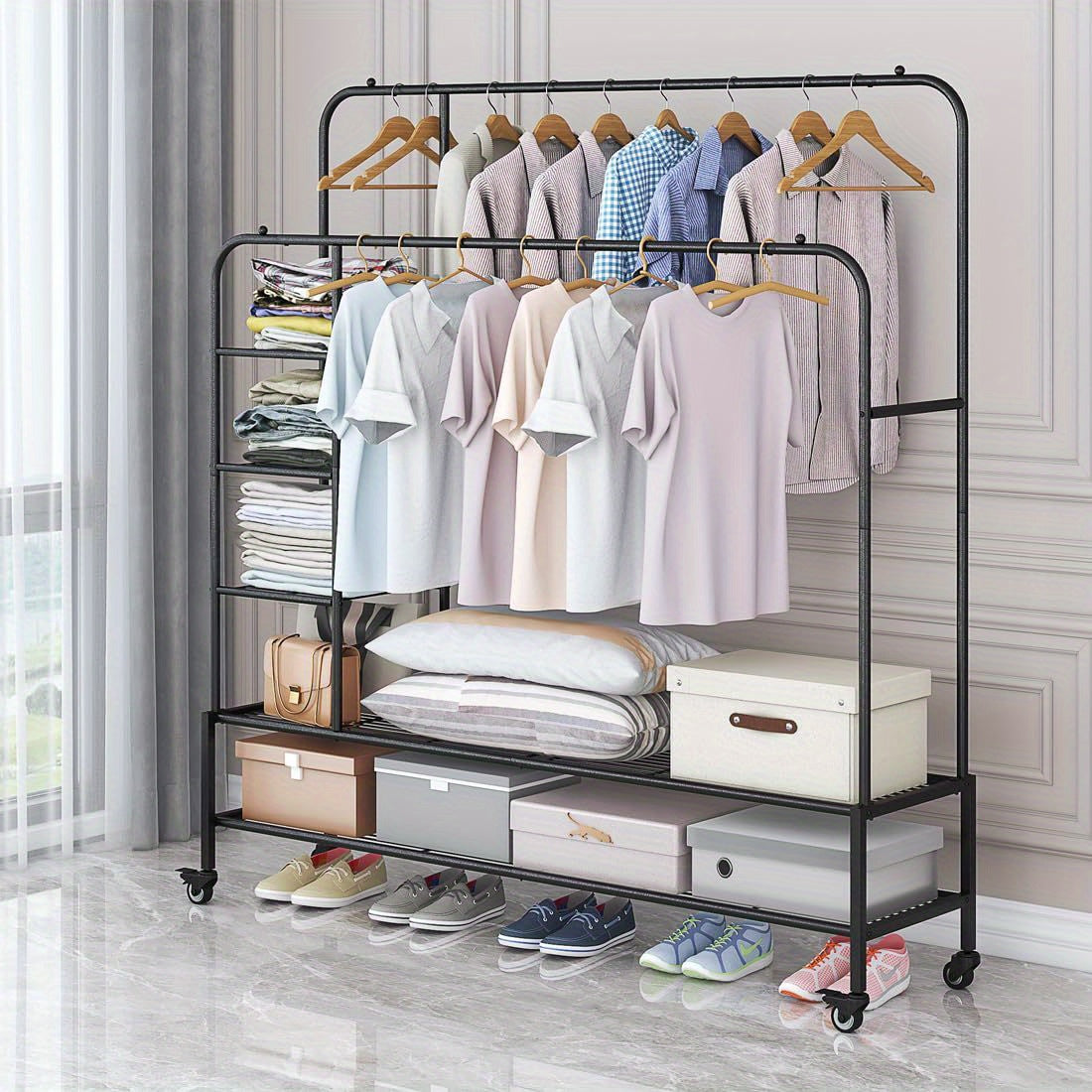 Father'S Day Gifts Clothing Rack Double Rod, Multi-Purpose Drying Rack for Hanging Clothes