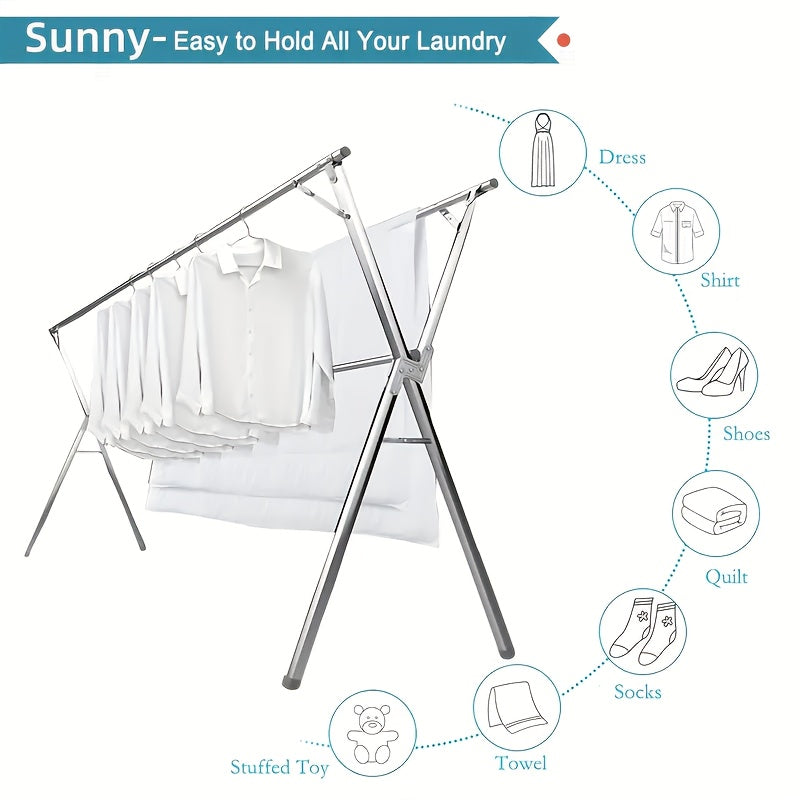 A Foldable Drying Rack Featuring Adjustable Double Rods And 20 Windproof Hooks