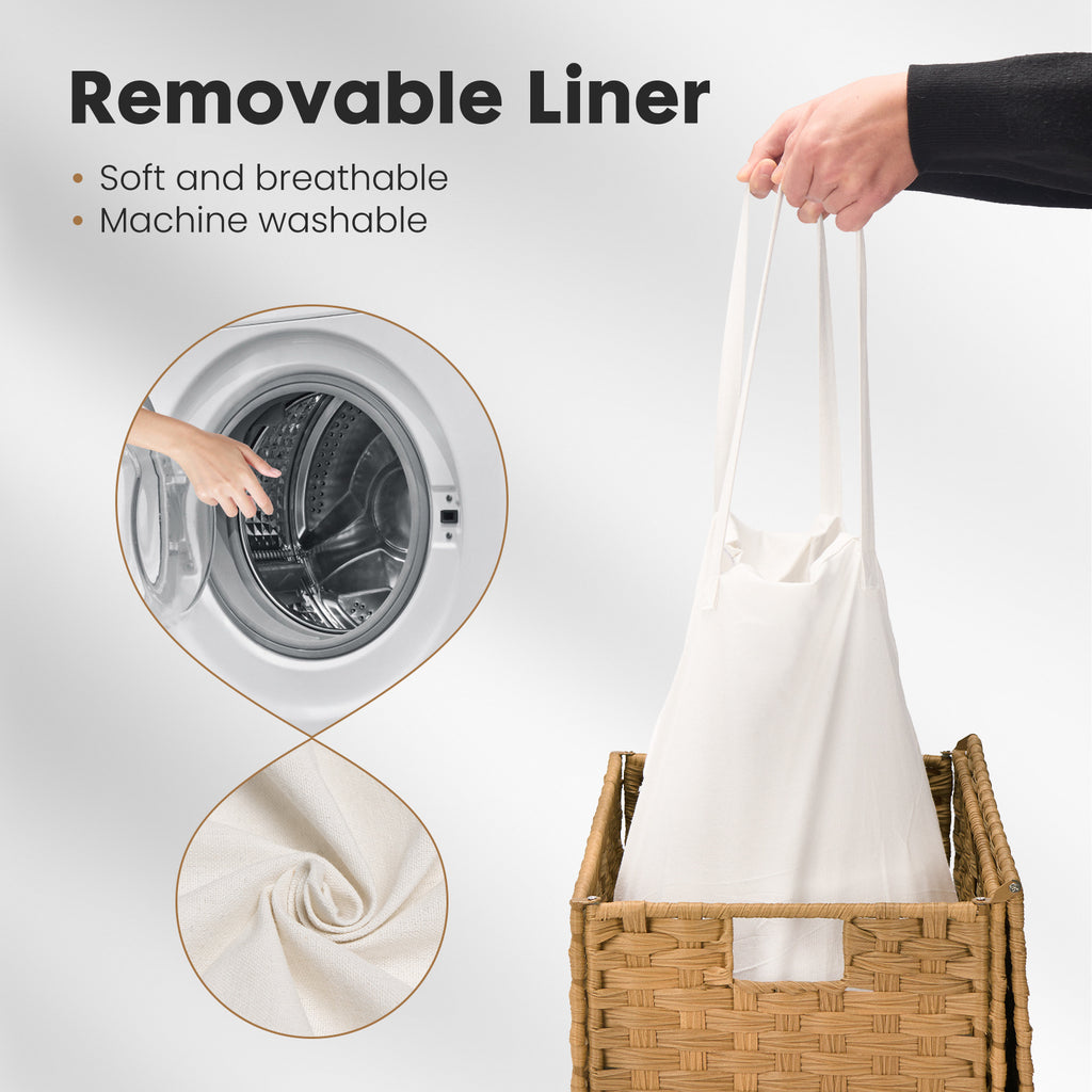 MCQ Sturdy & Stylish Laundry Hamper – Large Capacity Collapsible Rattan Storage Box with Lid Handles