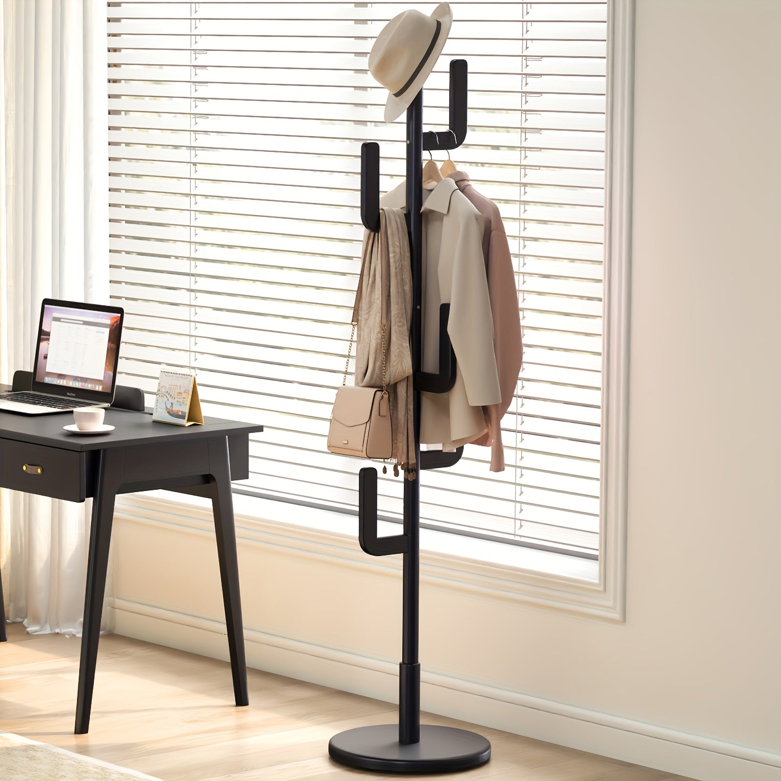 KASLANDI Solid Wood Cactus Coat Rack, Classic with Grid Shelf And 1.59 gal-shaped Hooks