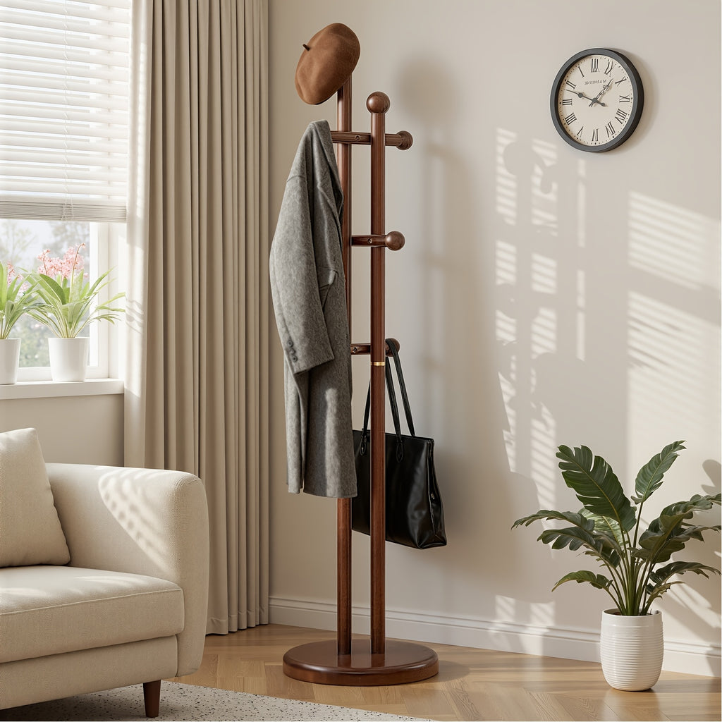 Solid Wood Coat Rack Freestanding | Coat Tree Rack with 2 Main Rods