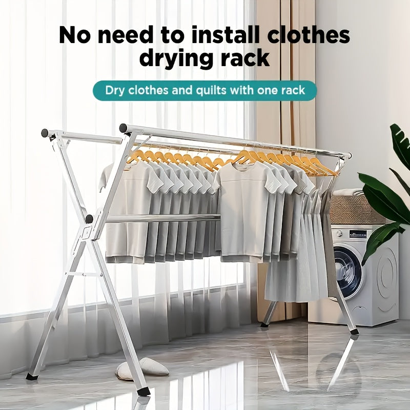A Foldable Drying Rack Featuring Adjustable Double Rods And 20 Windproof Hooks