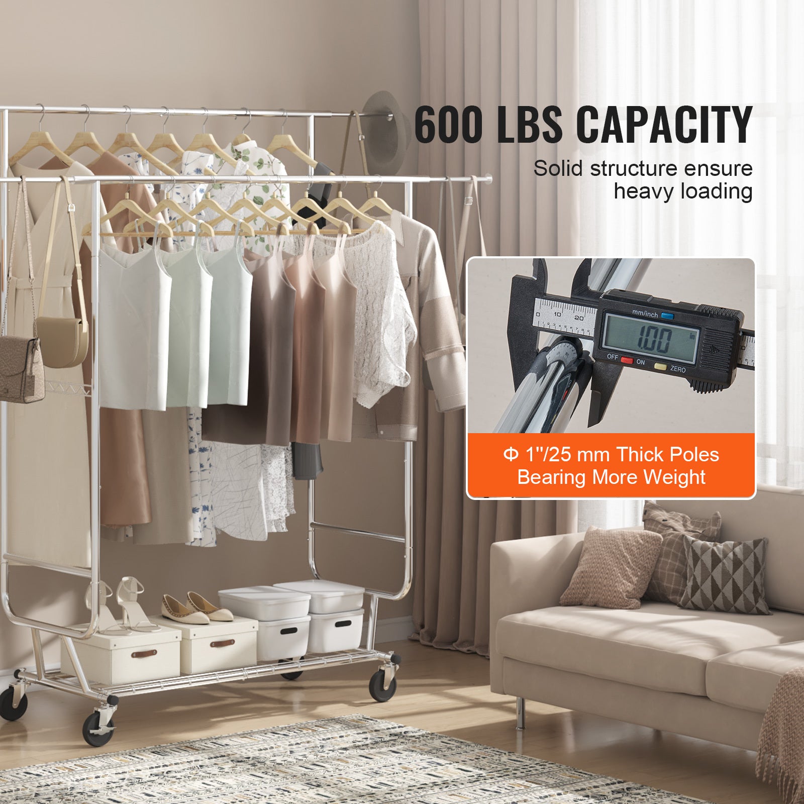 VEVOR Heavy Duty Clothes Rack, Double Hanging Rod Clothing Garment Rack for Hanging Clothes