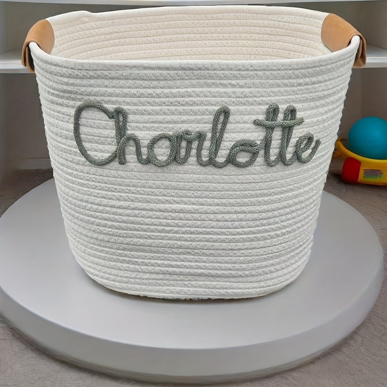 Customizable Basket Personalized Decorative Woven Storage Basket with Rope Handles