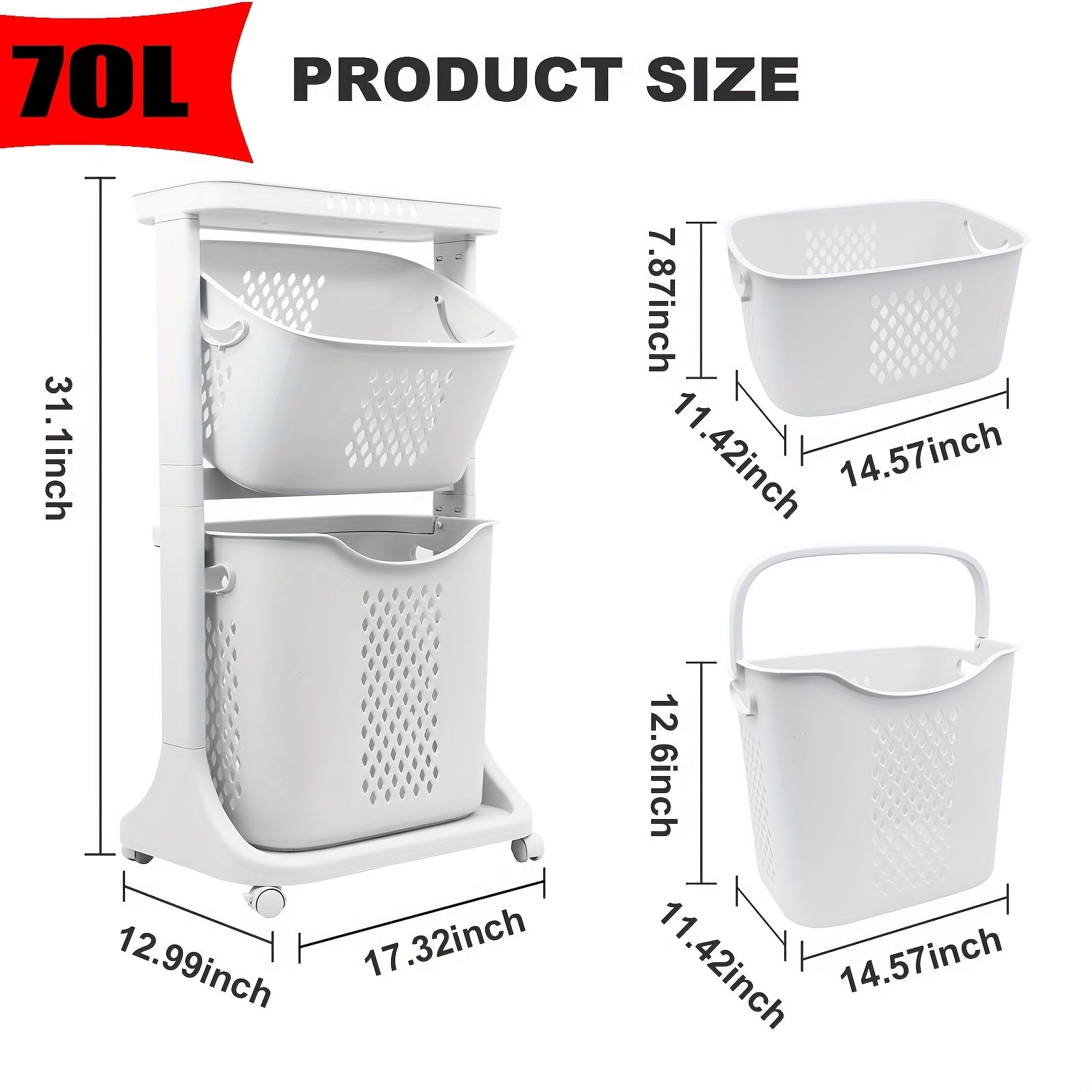 Laundry Hamper, Modern Upgrade 2\u002F3\u002F4 Tier Laundry Basket with Wheels